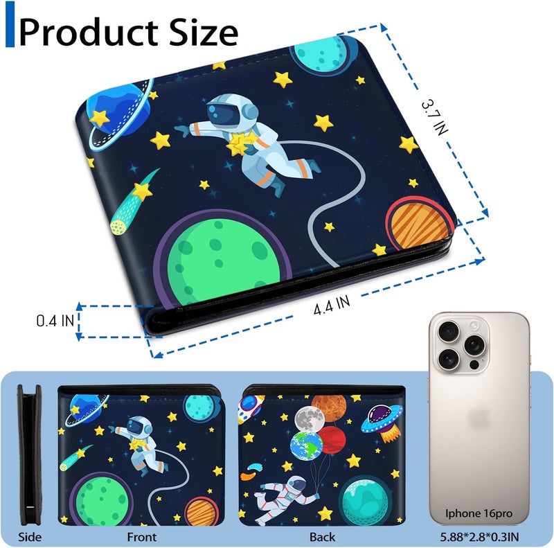 Roacap Kids Wallet for Boys, Cool Wallets for Teen Son Ages 4 5 6 7 8 9 10 11 12 13 14 15 16, Leather Space Astronaut Bifold Purse, Christmas Birthday Gift for Kid Men Boy Youth Guys - Image 3